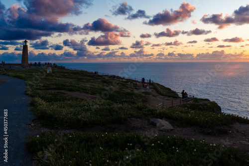 People watching the sunset at the Cabo da Roca (Roca Cape) in Sintra, Portugal.