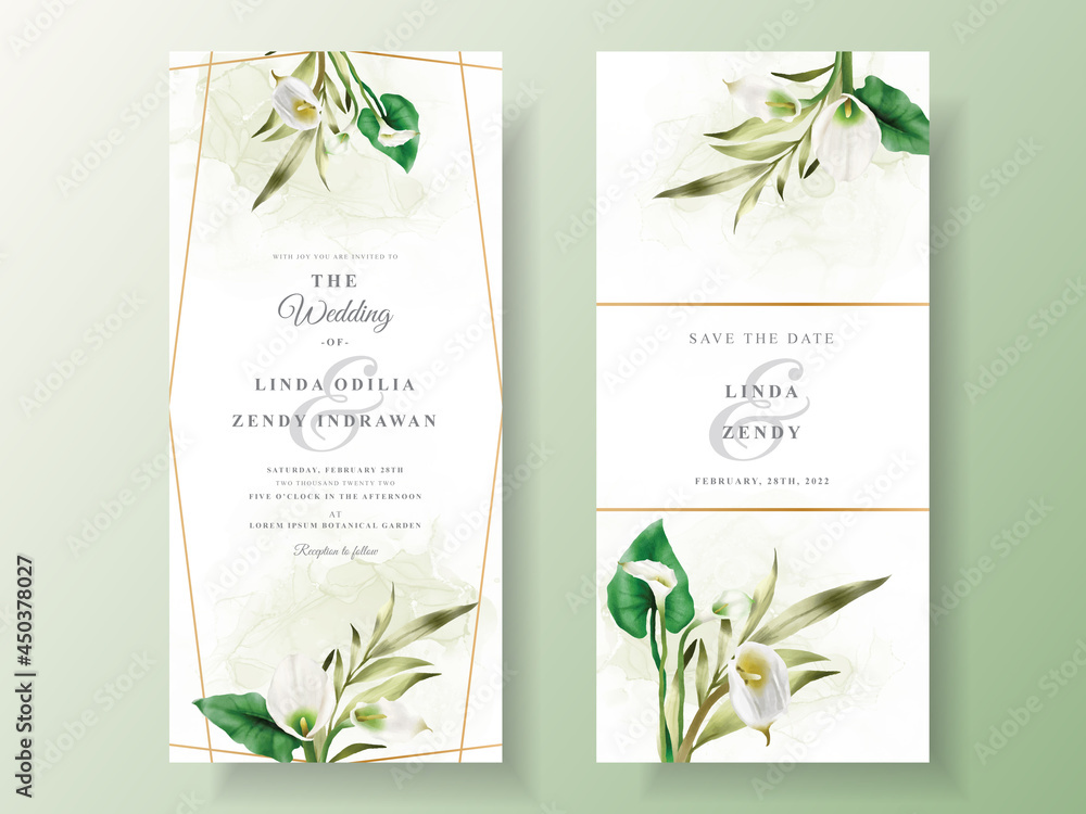 Minimalist wedding invitation with cala lily design