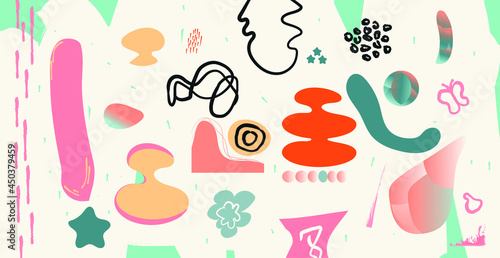 Abstract hand drawn shapes. Trendy cartoon style. Different shapes. Colorful modern design