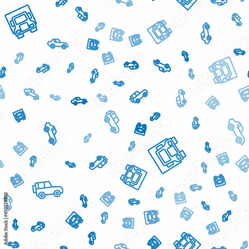 Set line Off road car, Delivery cargo truck and Car on seamless pattern. Vector