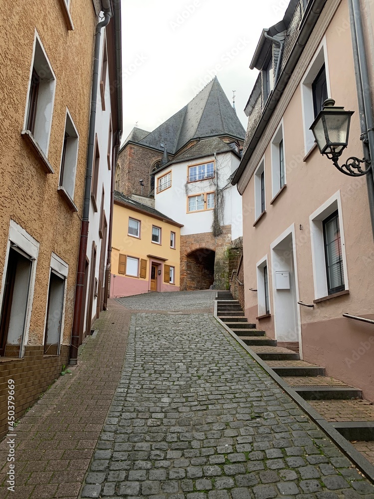 Saabburg, Germany May 25, 2020. The old streets of Zaabburg are special with their slopes. The architecture of this old city harmoniously merged modern and medieval buildings. 