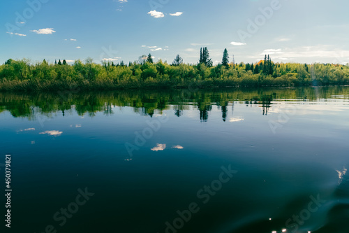 Summer Landscape With Narew River And Clouds On The Blue Sky