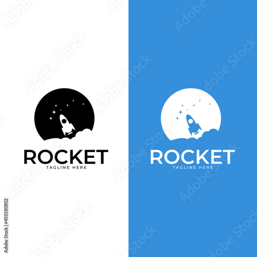 Launch, rocket, startup icon. Vector illustration. A rocket flying around the moon