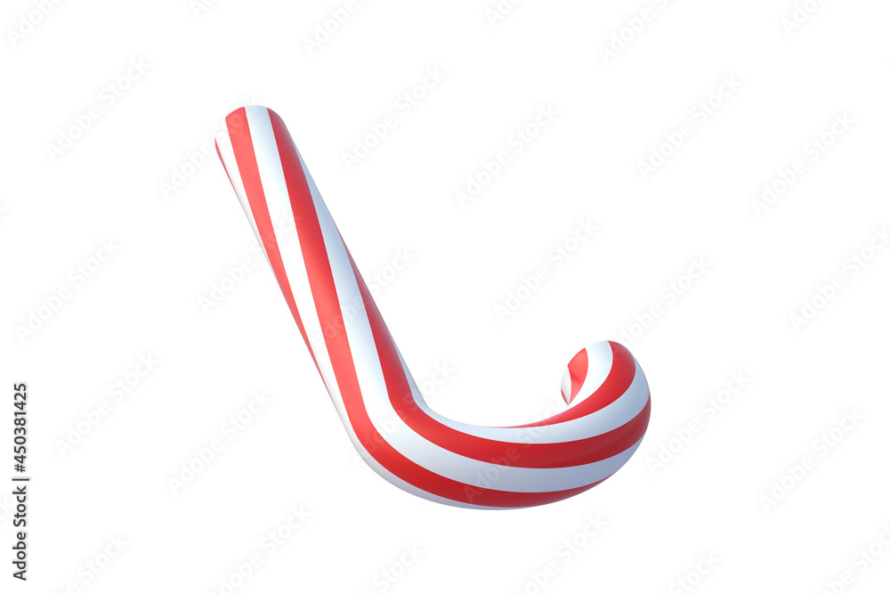 Christmas cane, candy with red stripes isolated on white background. New Years celebration concept. Traditional sweet dessert. 3d render Christmas cane, candy with red stripes isolated on white background. New Years celebration concept. Traditional sweet dessert. 3d render
