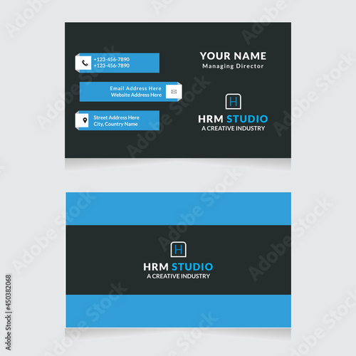 Modern Business Card Print Templates.Personal Visiting Card With Company Logo. Business Card Design Vector Illustration Stationery. Double Sided Business Card Flat.  