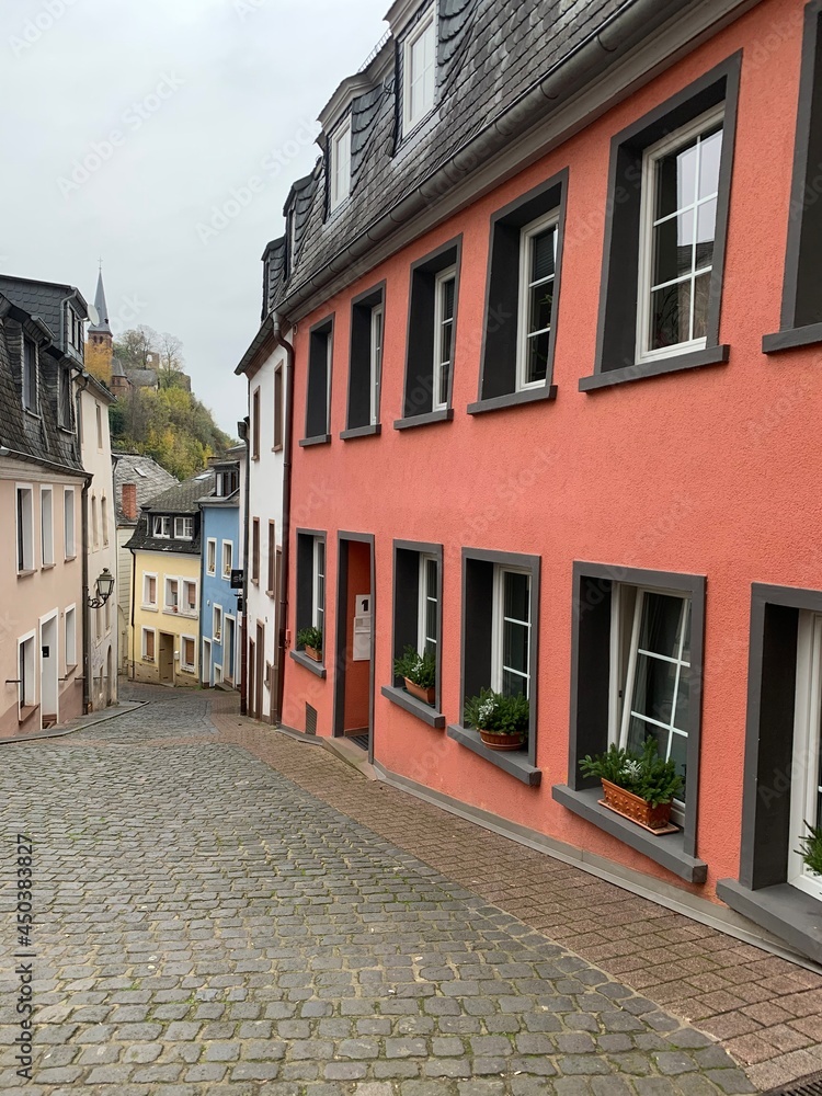 Saabburg, Germany May 25, 2020. The old streets of Zaabburg are special with their slopes. The architecture of this old city harmoniously merged modern and medieval buildings. 
