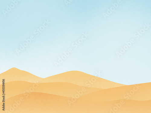 Desert sand dunes and blue sky landscape illustration