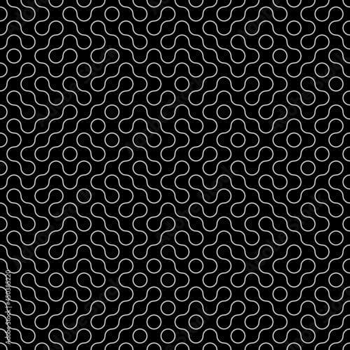 Seamless vector pattern.
Geometric Truchet curves texture. Wavy black and white background.