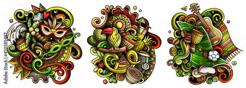 Brazil cartoon vector doodle designs set.