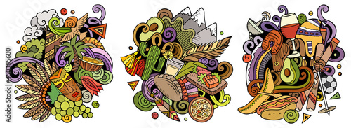 Chile cartoon vector doodle designs set.