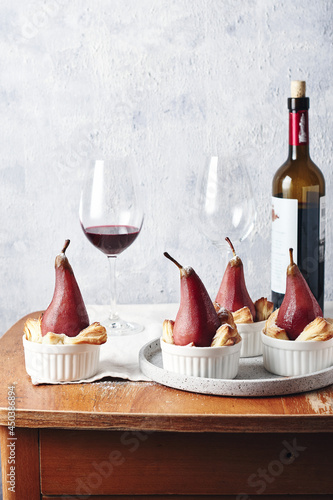 Pears in red wine.