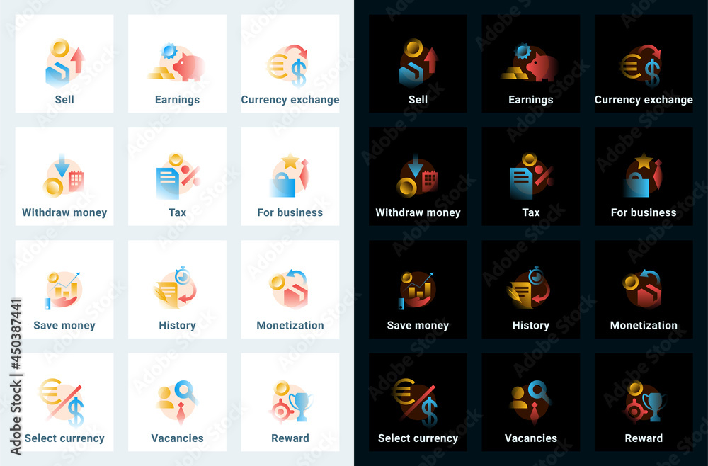 Set of vector icons in gradient style. Editable illustrations Set of vector icons in gradient style. Editable illustrations