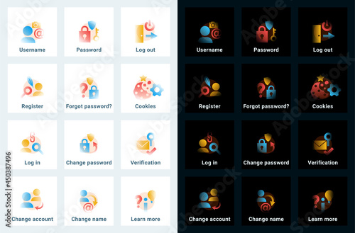 Set of vector icons in gradient style. Editable illustrations