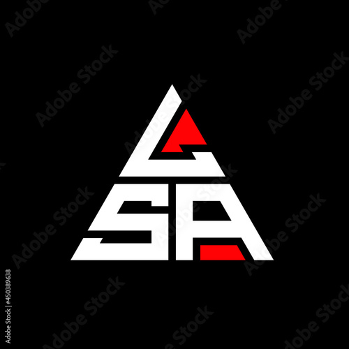 LSA triangle letter logo design with triangle shape. LSA triangle logo design monogram. LSA triangle vector logo template with red color. LSA triangular logo Simple, Elegant, and Luxurious Logo. LSA  photo