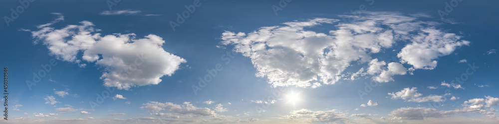 hdri 360 panorama of blue sky with white beautiful clouds. Seamless panorama with zenith for use in 3d graphics or game development as sky dome or edit drone shot for sky replacement hdri 360 panorama of blue sky with white beautiful clouds. Seamless panorama with zenith for use in 3d graphics or game development as sky dome or edit drone shot for sky replacement