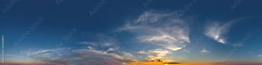 hdri 360 panorama of evening sky with white beautiful clouds. Seamless panorama with zenith for use in 3d graphics or game development as sky dome or edit drone shot for sky replacement hdri 360 panorama of evening sky with white beautiful clouds. Seamless panorama with zenith for use in 3d graphics or game development as sky dome or edit drone shot for sky replacement