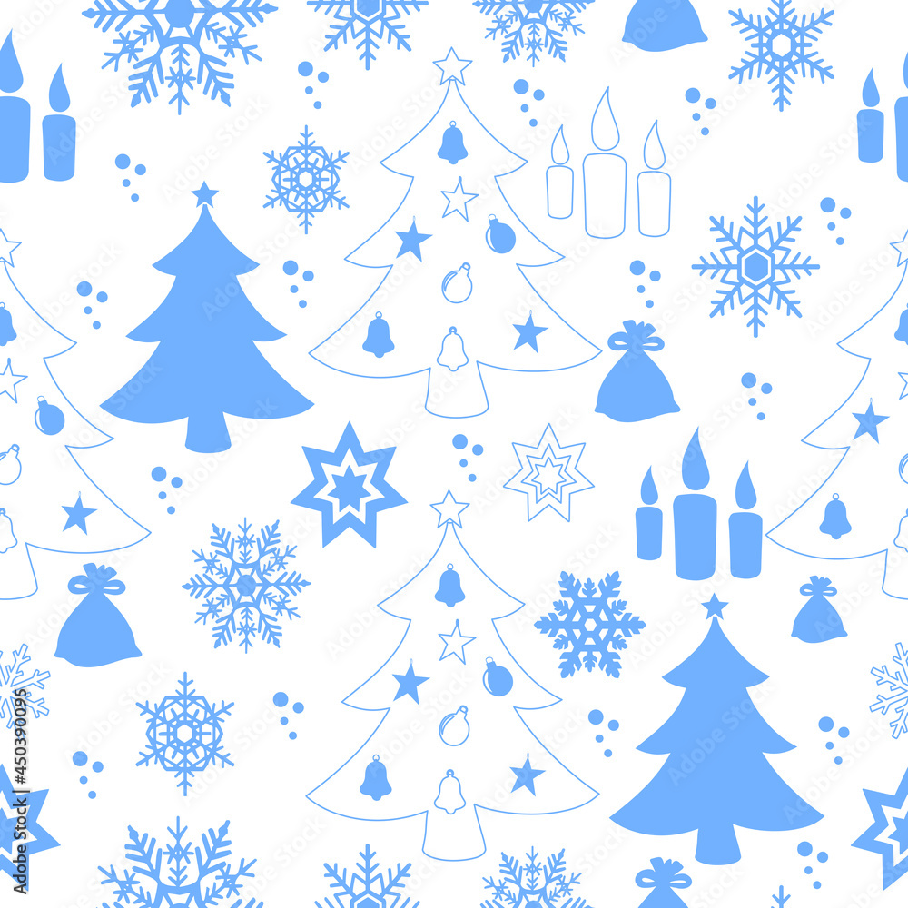 christmas pattern with christmas trees, snowflakes and snowmen 