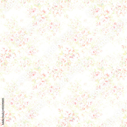  Abstract seamless print of drawn bouquets of roses. Light background. Beautiful pattern for your festive design and wallpaper. 