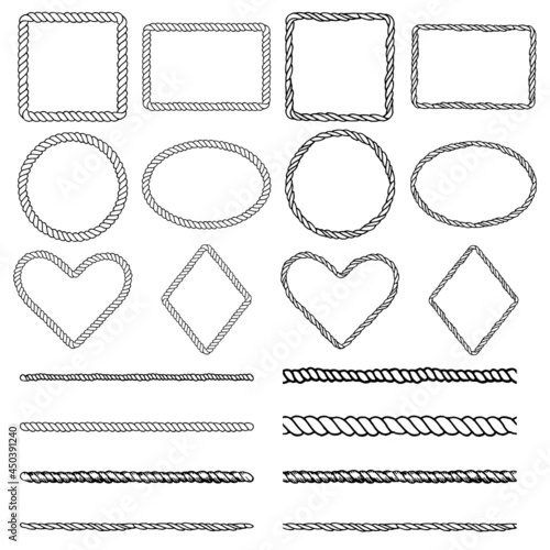 Rope Frames Bundle. Hand drawn rope shapes