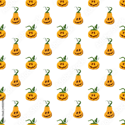 Halloween pumpkin seamless pattern. Cute cartoon pumpkins  holiday background design  vector illustration