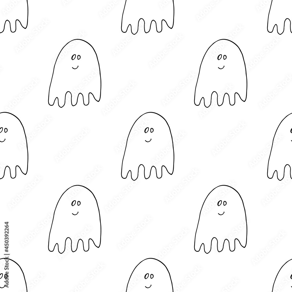 Cute ghost seamless pattern design. Halloween holiday, cartoon background, vector illustration Cute ghost seamless pattern design. Halloween holiday, cartoon background, vector illustration