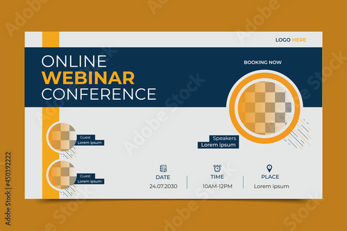 Online business webinar invitation design. Announcement poster concept. Invitation banner to the online conference