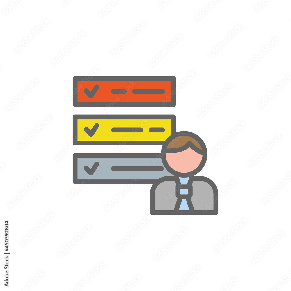 Tasks man outline colored icon. Elements of Business illustration line colored icon. Signs and symbols can be used for web, logo, mobile app, UI, UX Tasks man outline colored icon. Elements of Business illustration line colored icon. Signs and symbols can be used for web, logo, mobile app, UI, UX