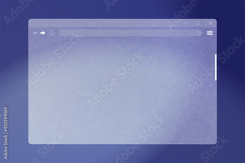 Internet browser window interface of translucent frosted glass. Ground glass web browser frame.