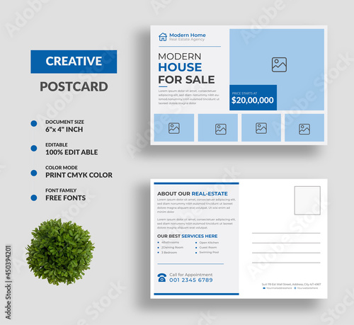 Real Estate and Modern Home Sale Postcard Design Template