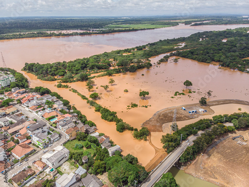 Flood with rainwater in the Doce river in the city of Linhares. The mud transformed place in chaos