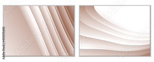 Abstract gradient waves background and folds. A set of 2 templates. 3D illustration in gentle pastel colors. Vector