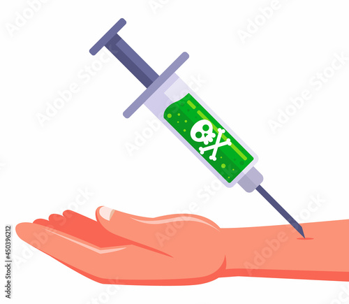 put an injection of poison in the hand. vector illustration.