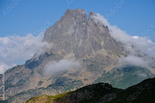 Midi d'Ossau peak, 2884 meters, Gentau lake, Ayous lakes tour, Pyrenees National Park, Pyrenees Atlantiques, France