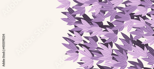 Floral web banner with drawn color exotic leaves. Nature concept design. Modern floral compositions with summer branches. Vector illustration on the theme of ecology, natura, environment