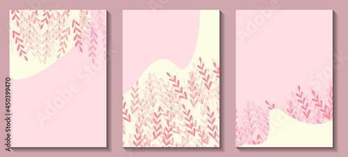 Floral web banner with drawn color exotic leaves. Nature concept design. Modern floral collection of contemporary posters. Vector illustration for social media, print, postcards