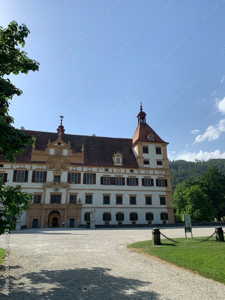 Graz, Austria June 20, 2021. Eggenberg Castle - the largest aristocratic residence of Styria. Located on the outskirts of Graz and included (since 2010) in the World Heritage List. 