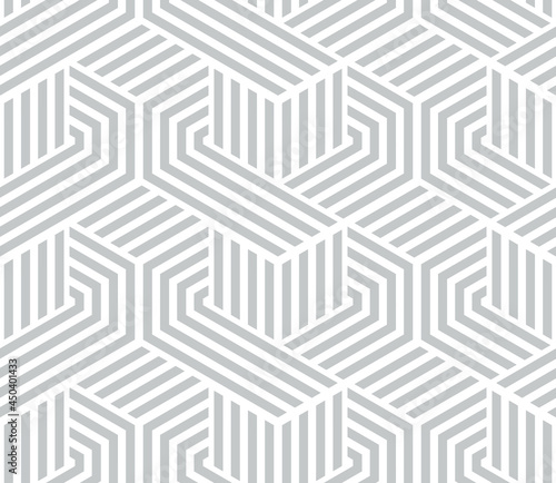 Abstract geometric pattern with stripes, lines. Seamless vector background. White and gray ornament. Simple lattice graphic design.