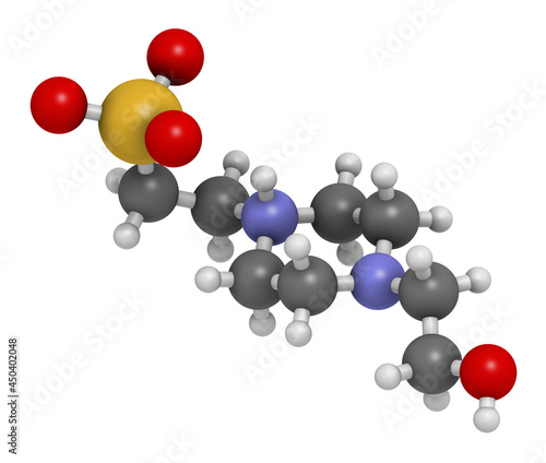 HEPES buffering agent molecule. 3D rendering. photo