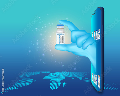 Coronavirus Vaccine on Mobile Application , Covid-19 vaccine Online on Website or smartphone as protection, healthcare concept, Vector illustration.