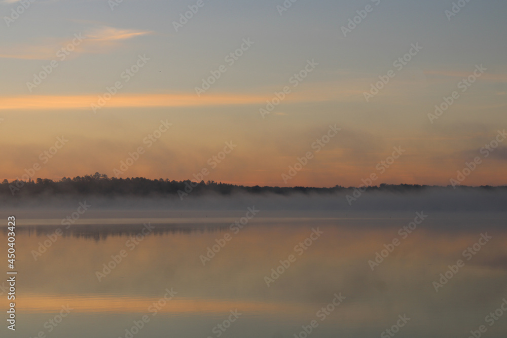 Orange-Blue Morning Mist on Lake
