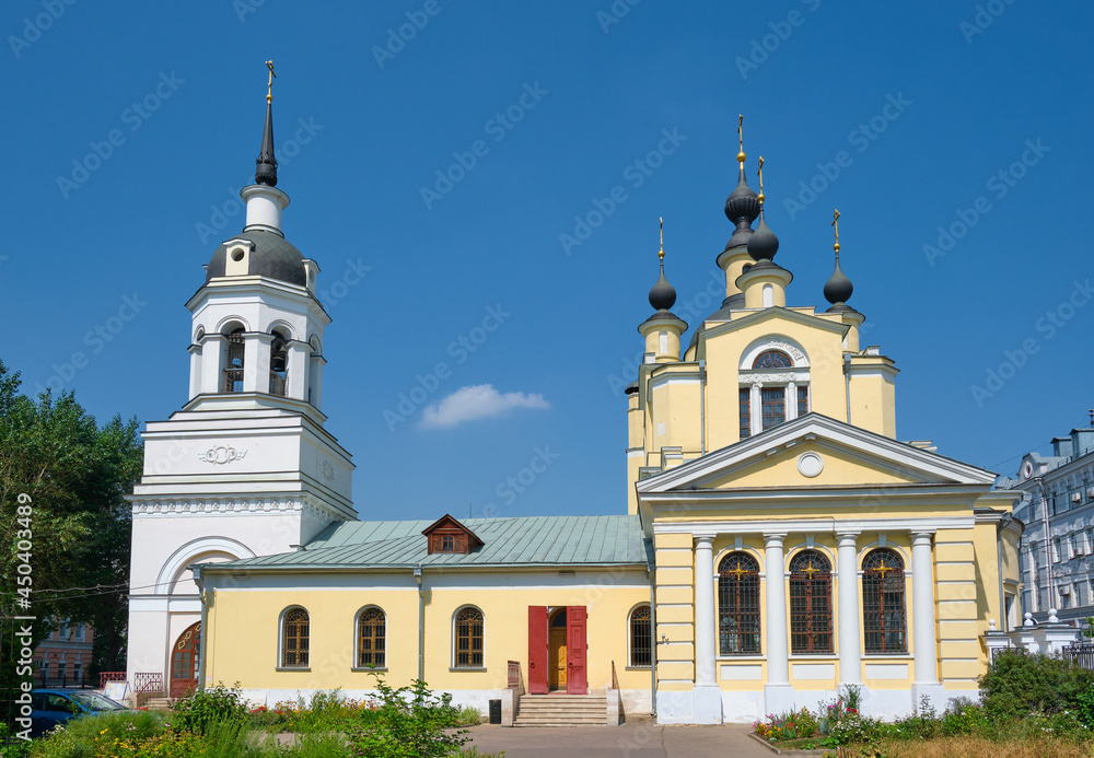 Nizhnyaya Krasnoselskaya Street in Moscow, view of Church of the Intercession of the Blessed Virgin Mary in Krasnoye Selo