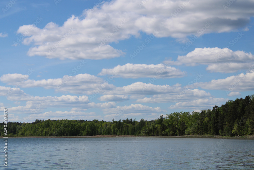 Blue Minnesota Lake with Fluffy White Clouds Blue Minnesota Lake with Fluffy White Clouds