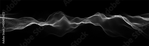 Abstract background of points. Vector wave of particles. Network. Cyber structure. Big data stream.