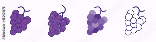 Grape fruit cartoon illustration. Grape flat style Free Vector. Bunch of purple grapes with the stem.