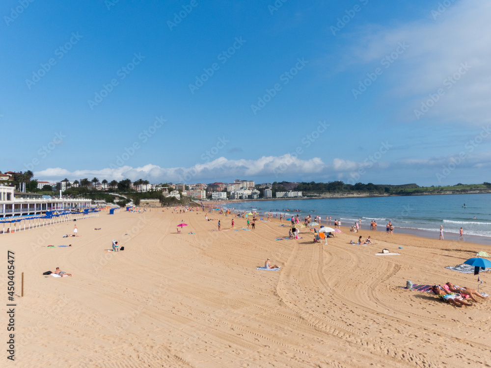 Sunny morning on the first beach of El Sardinero. Sunny morning on the first beach of El Sardinero.