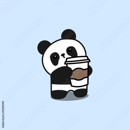 Cute panda with coffee cartoon, vector illustration