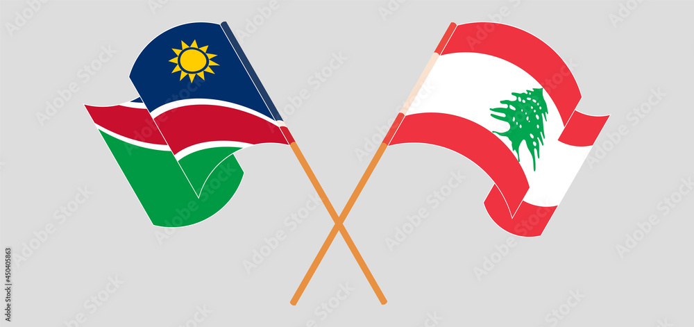Crossed and waving flags of Namibia and the Lebanon Crossed and waving flags of Namibia and the Lebanon