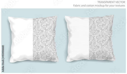 Vector soft fabric pillow mock up for your design.  Pillows with transparent shadows. View from the top