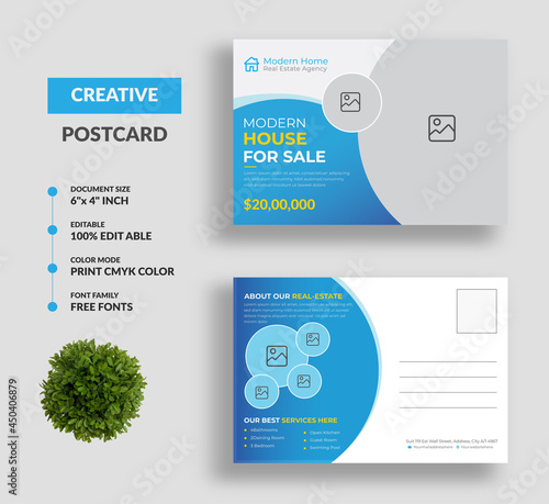 Real Estate and Modern Home Sale Postcard Design Template