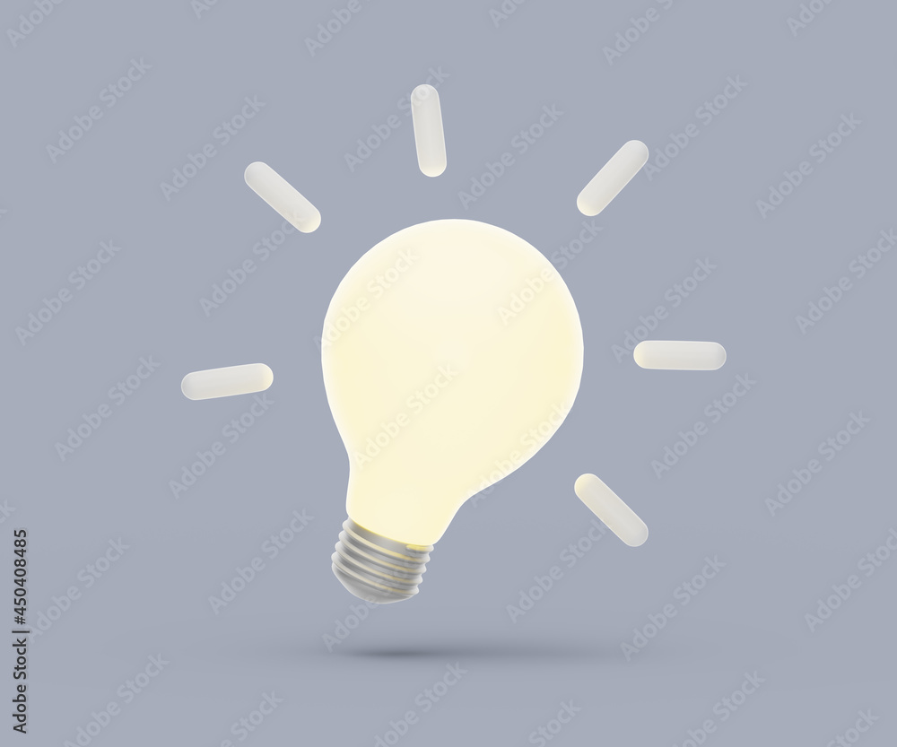 Idea lightbulb icon. Simple 3d render illustration on pastel background. Idea lightbulb icon. Simple 3d render illustration on pastel background.